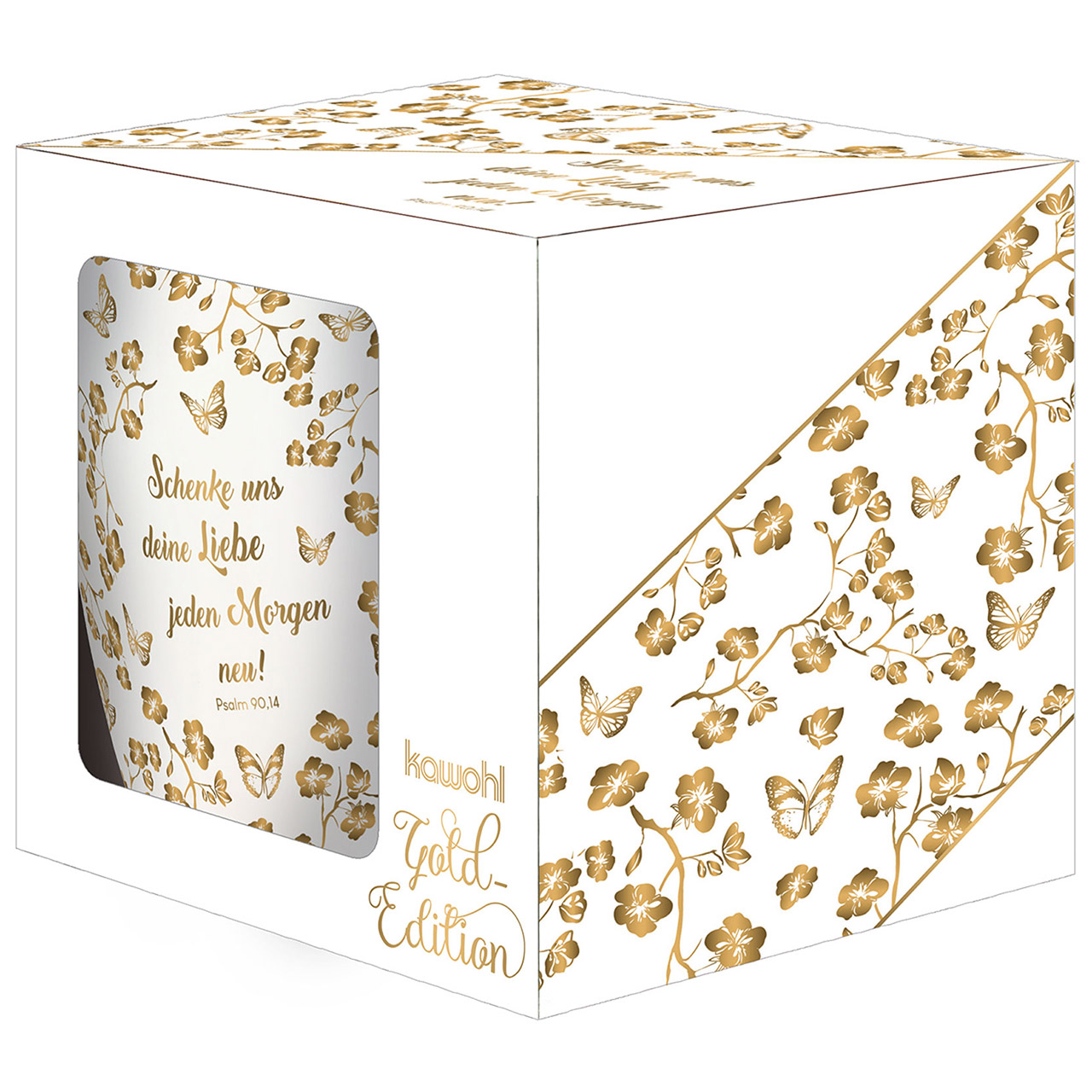 Tasse - Schenke uns deine Liebe - Schmetterlinge / Blumenranken Gold