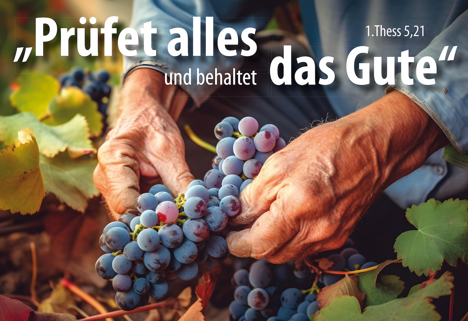 Postkarte 'Prüfet alles und behaltet das Gute. 1.Thess 5,21'Motiv: Weinrebe