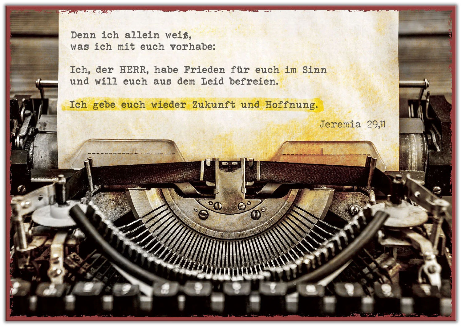 Wanddekoration - Metallschild 'Denn ich allein weiß, was ich mit euch vorhabe: Ich, der HERR, hab - Schreibmaschine