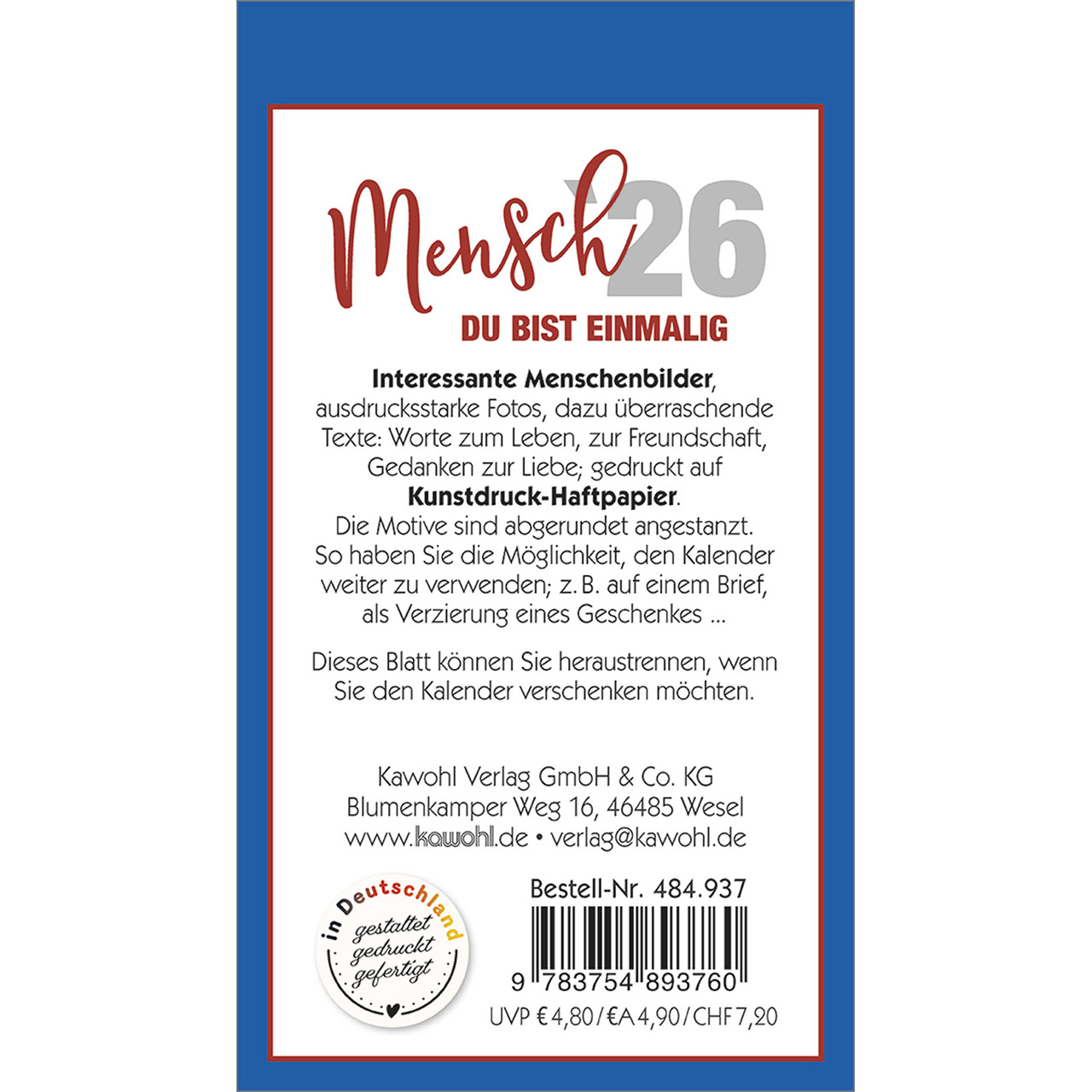 Aufkleberkalender - Mensch du bist einmalig 2026