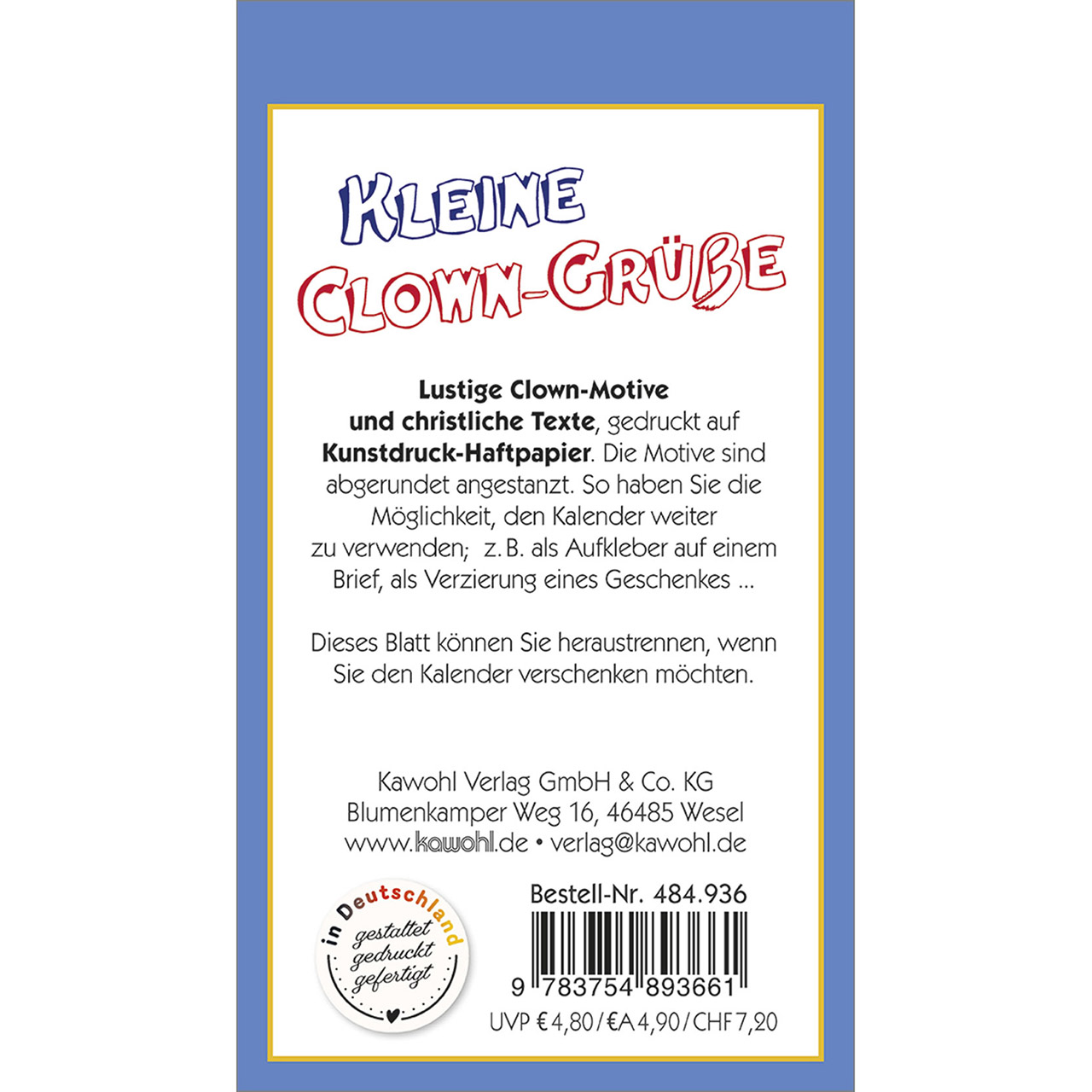 Aufkleberkalender - Kleine Clown-Grüße 2026