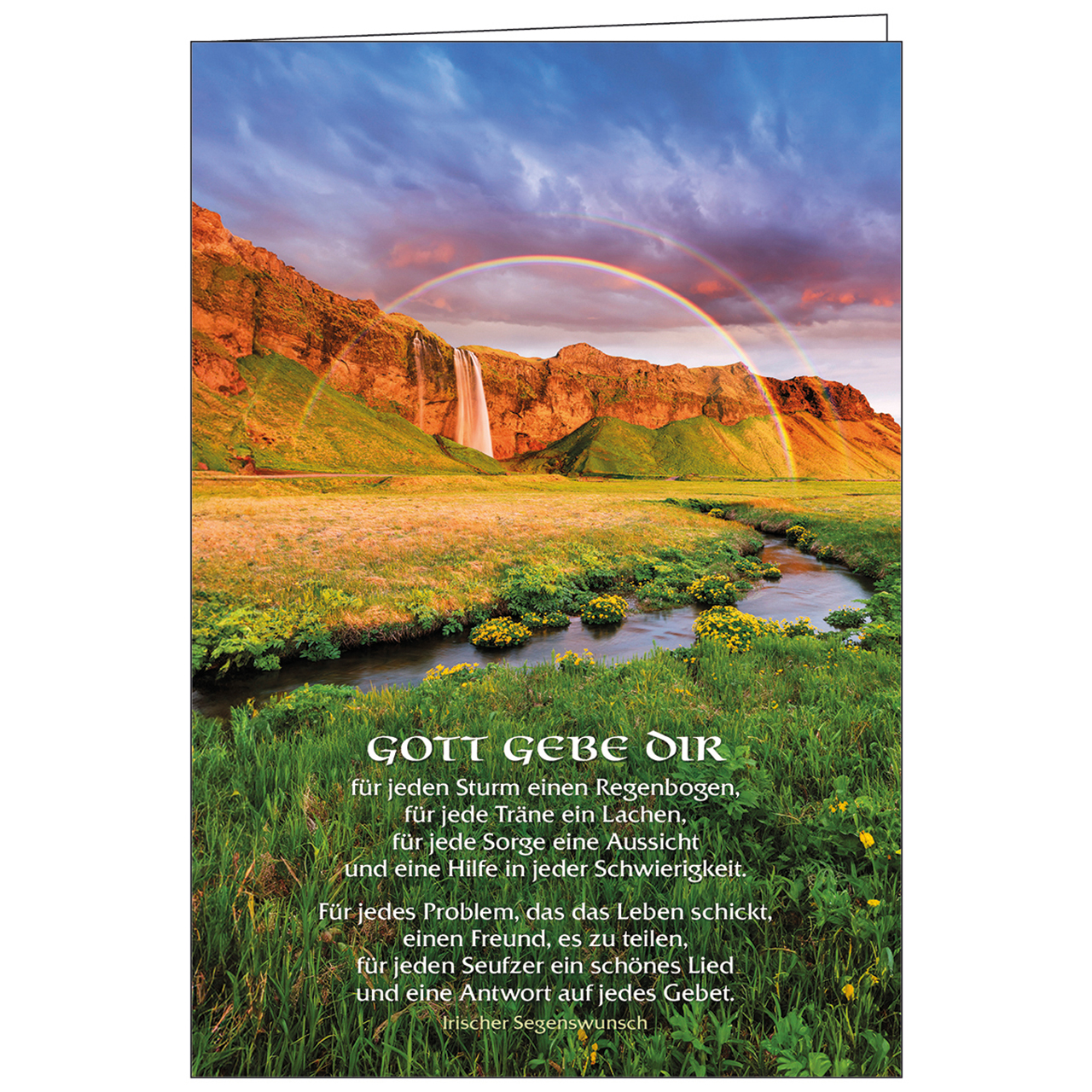Faltkarte - Gott gebe dir für jeden Sturm - Felsen Landschaft Regenbogen Fluss Wolken