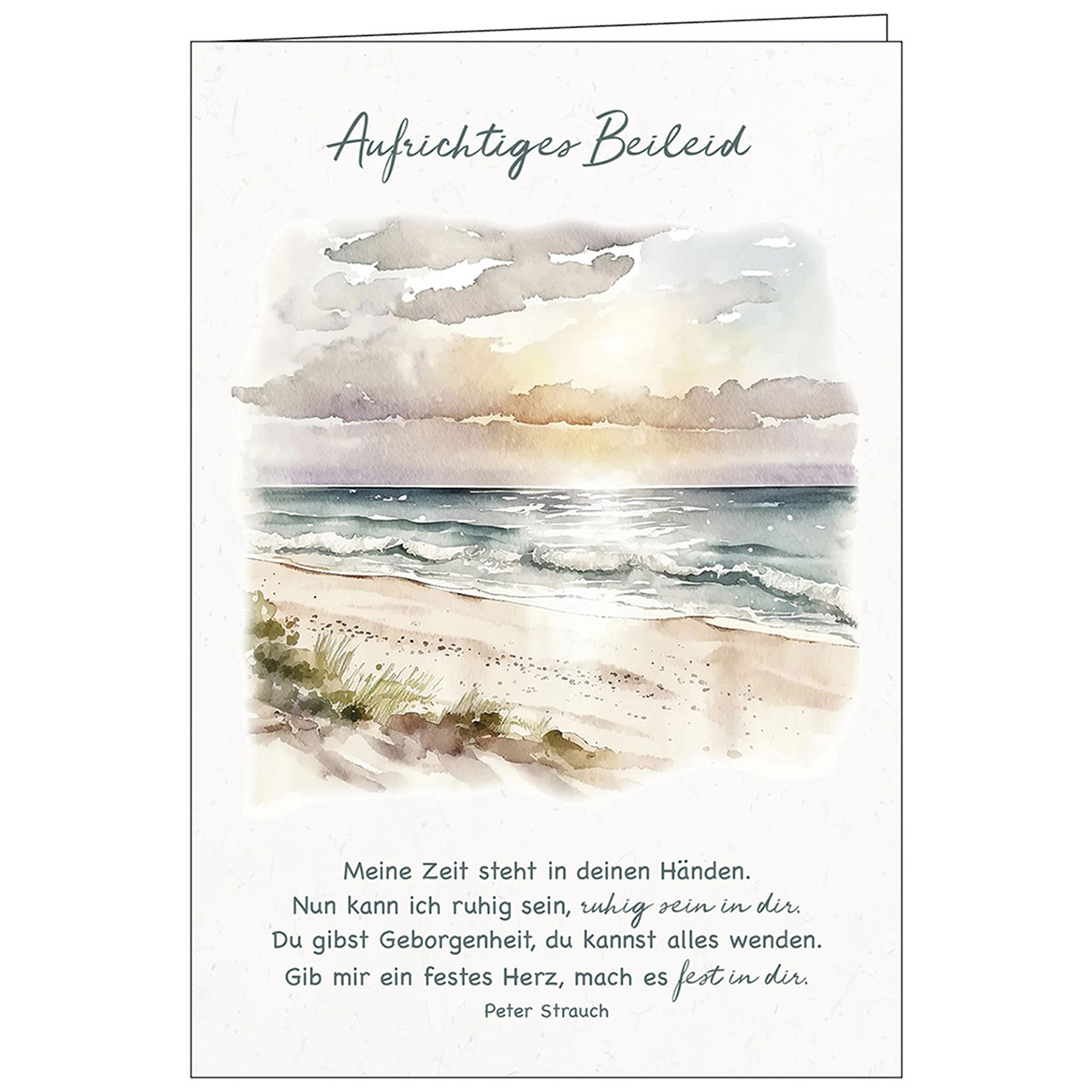 Aufrichtiges Beileid Faltkarte - Aufrichtiges Beileid - Aquarell Sonnenuntergang Meer Strand Sand Wellen Wolken