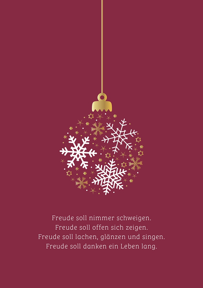 Faltkarte - Faltkarte 'Freude soll nimmer schweigen' - Karte Christbaumkugel Sterne Schneekristall