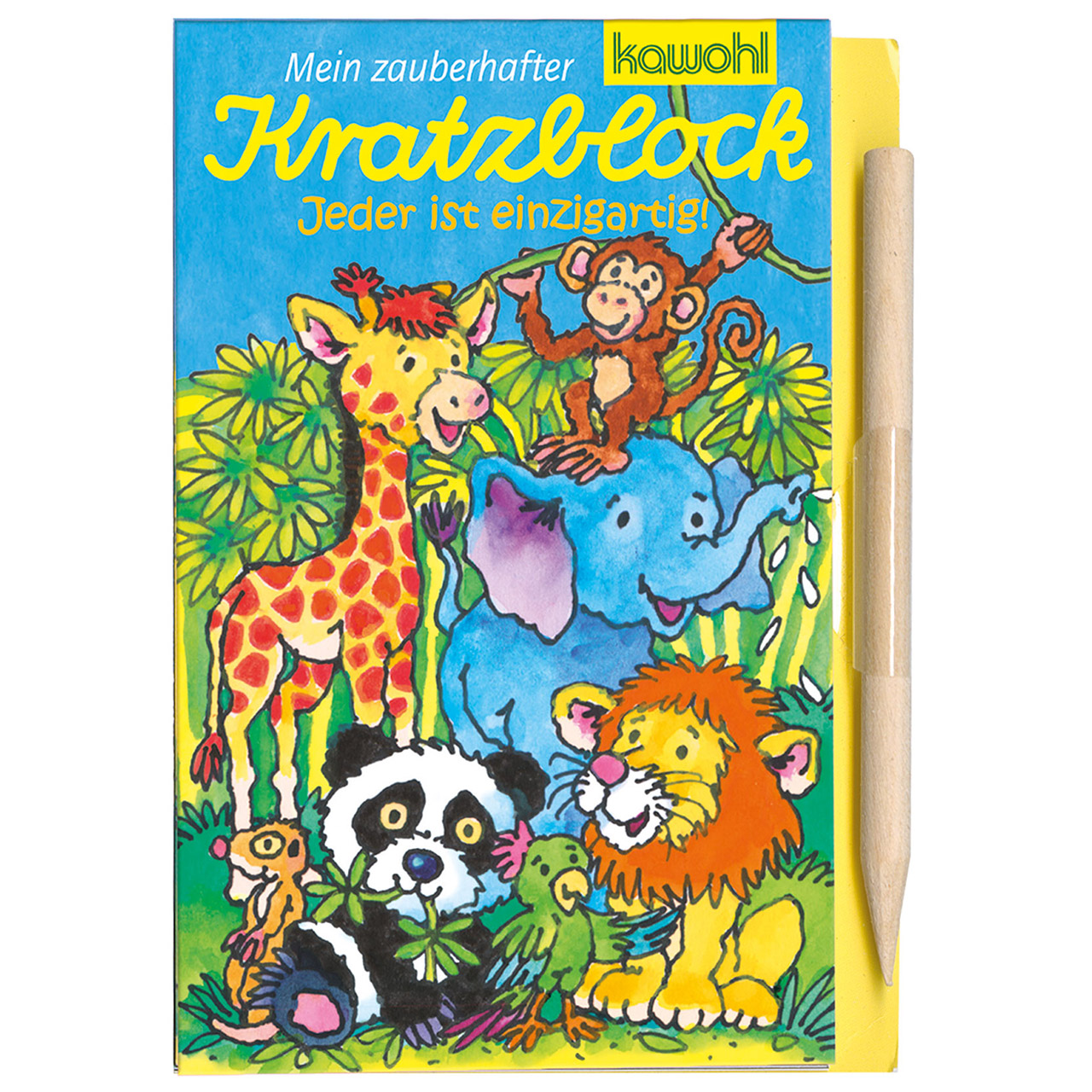 Kratzblock - Jeder ist einzigartig - Zootiere Giraffe Affe Elefant Löwe Pandabär Erdmännchen