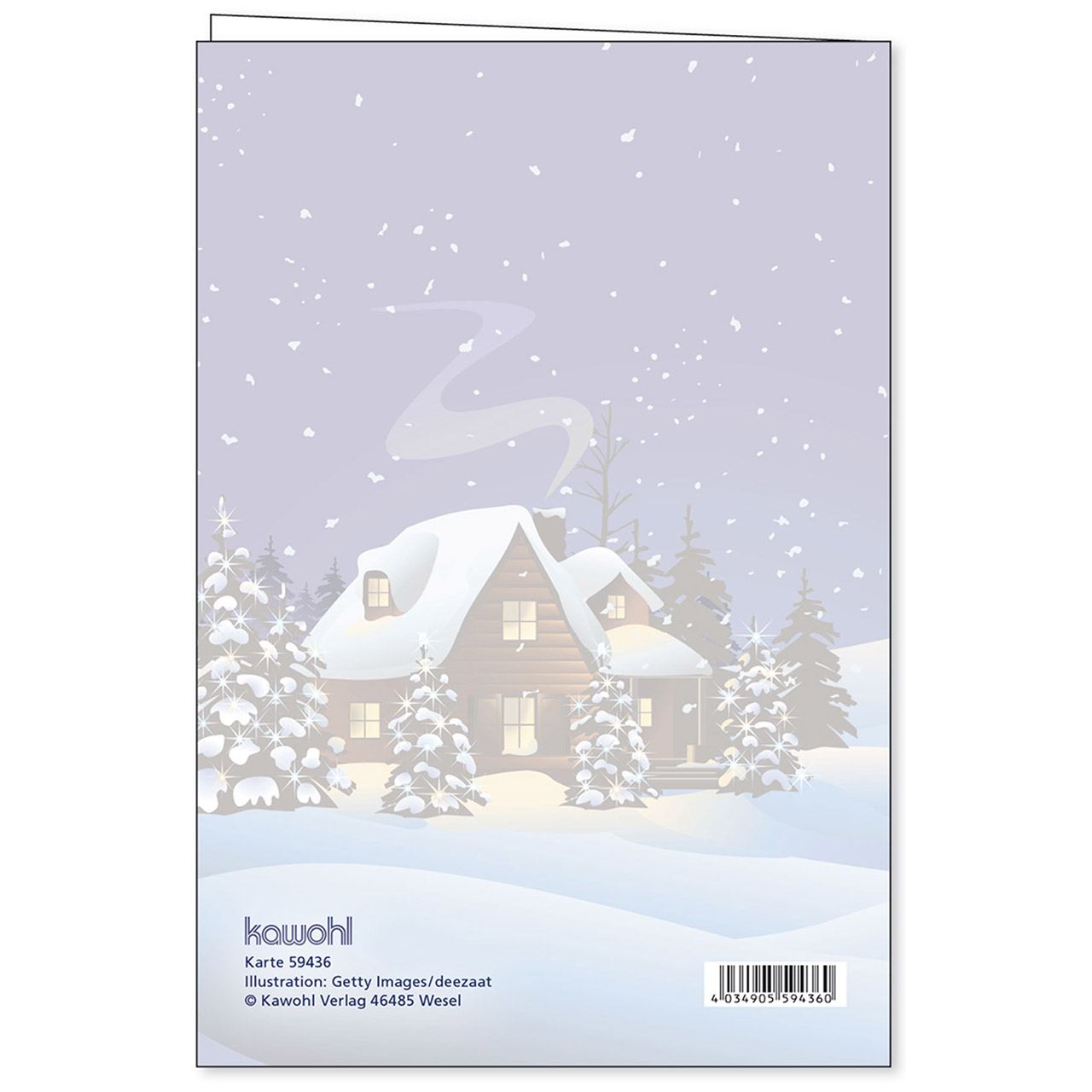 Faltkarte - Gesegnete Weihnachten - Aquarell Haus Schnee Tannen Sterne Schneelandschaft