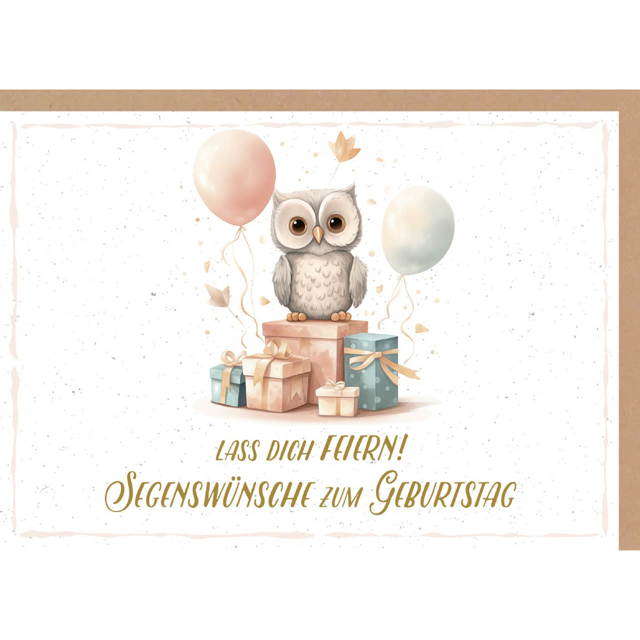 Faltkarte - Faltkarte 'Lass dich feiern! Segenswünsche zum Geburtstag'  1 x       Motiv: Eul - Eule Luftballon Gechenke