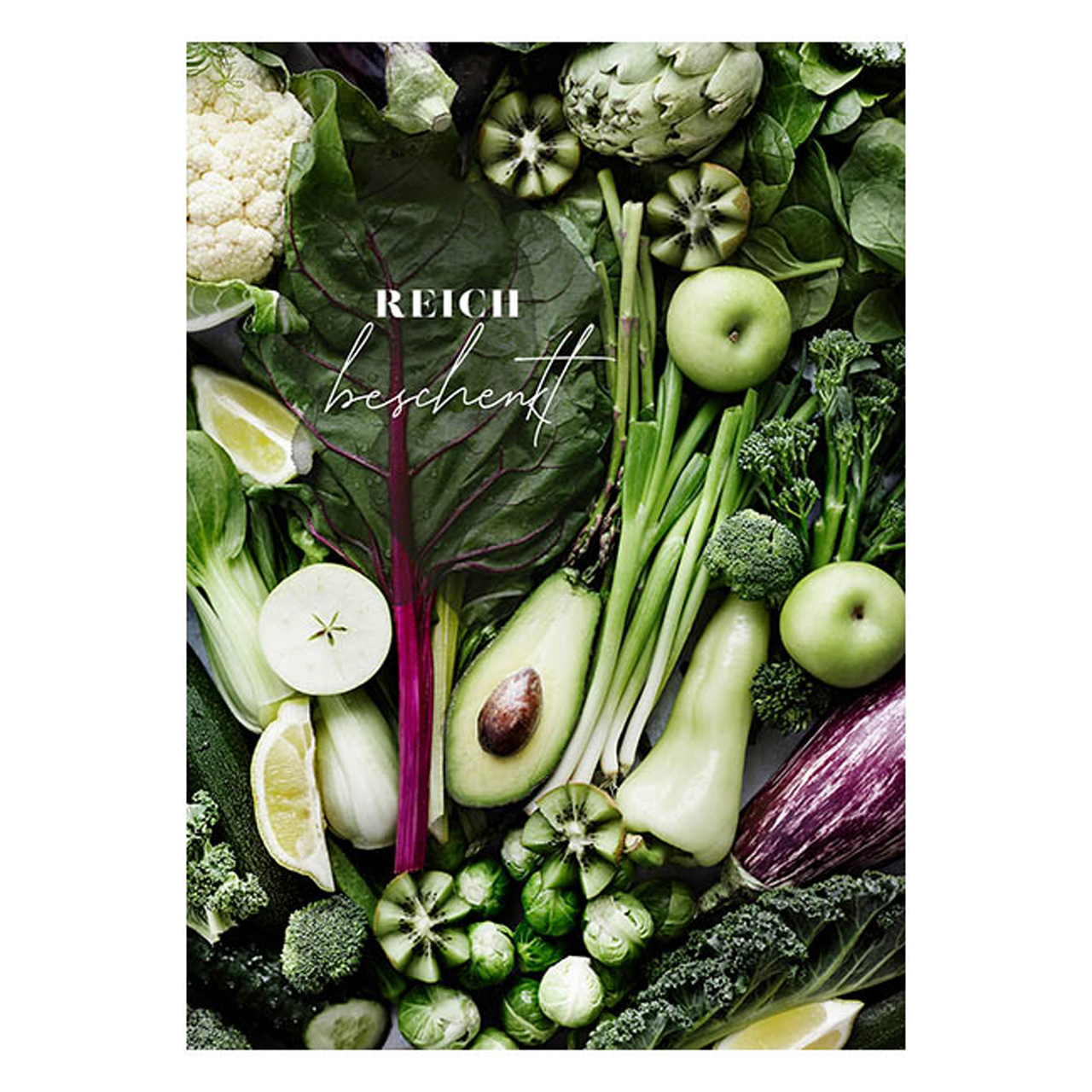 Postkarte - Postkarte 'Reich beschenkt'  1EX - Gemüse Obst Apfel Zucchinni Brokkoli Zitrone Blumenkohl