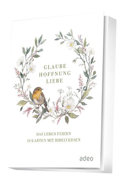 Faltkarte - Glaube, Hoffnung, Liebe - Faltkartenbox Vogel Blumenkranz