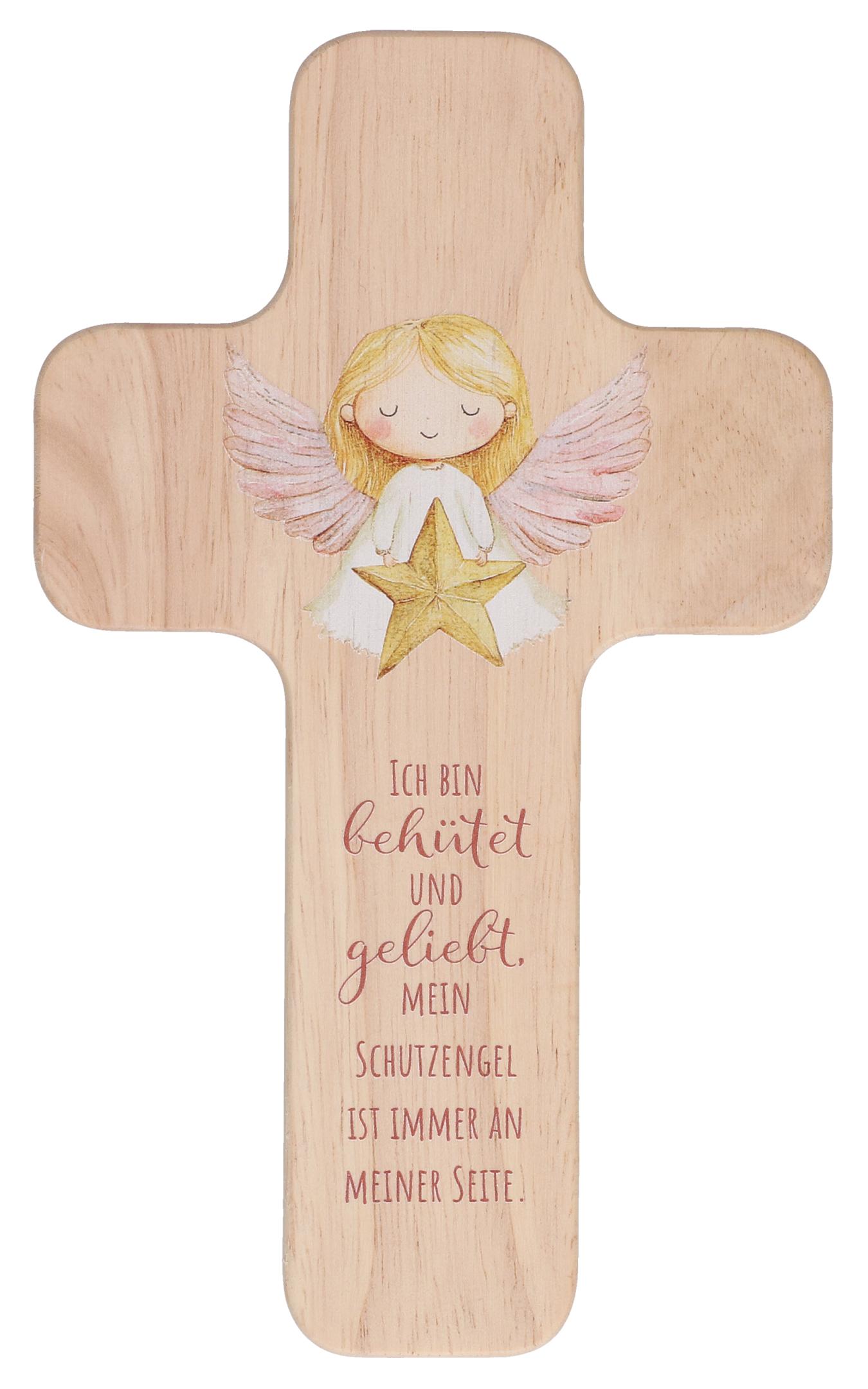 Wanddekoration - Kinderholzkreuz Schutzengel