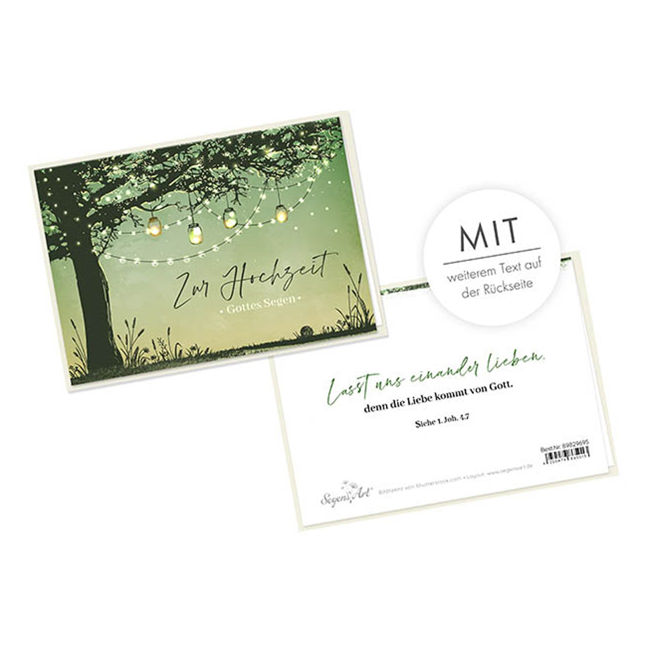 Faltkarte - Faltkarte 'Zur Hochzeit Gottes Segen' 1EX - Baum Lichterkette Wiese Gräser