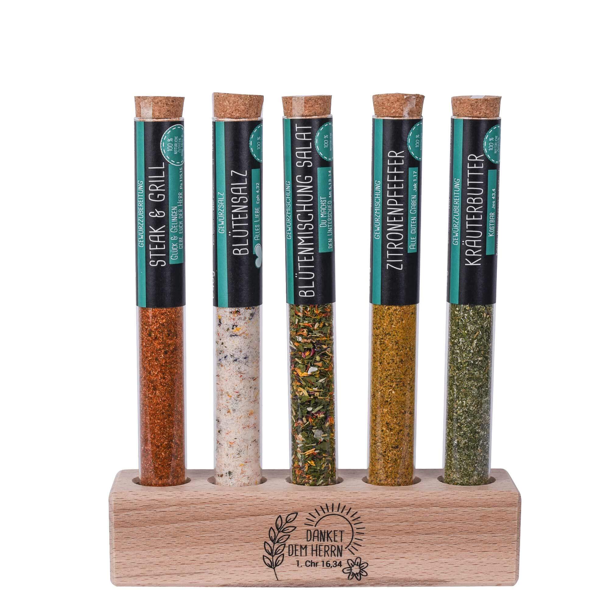 Dekoration - Holzständer für Gewürze - 5er-Block - Ähre Sonne Blume Holz