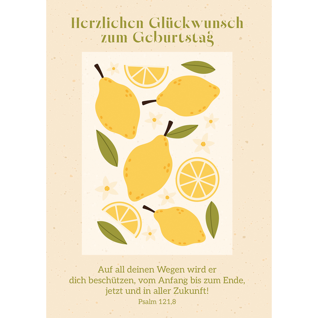 Postkarten - Herzlichen Glückwunsch zum Geburtstag - Zitronen Scheiben Blätter Grafik