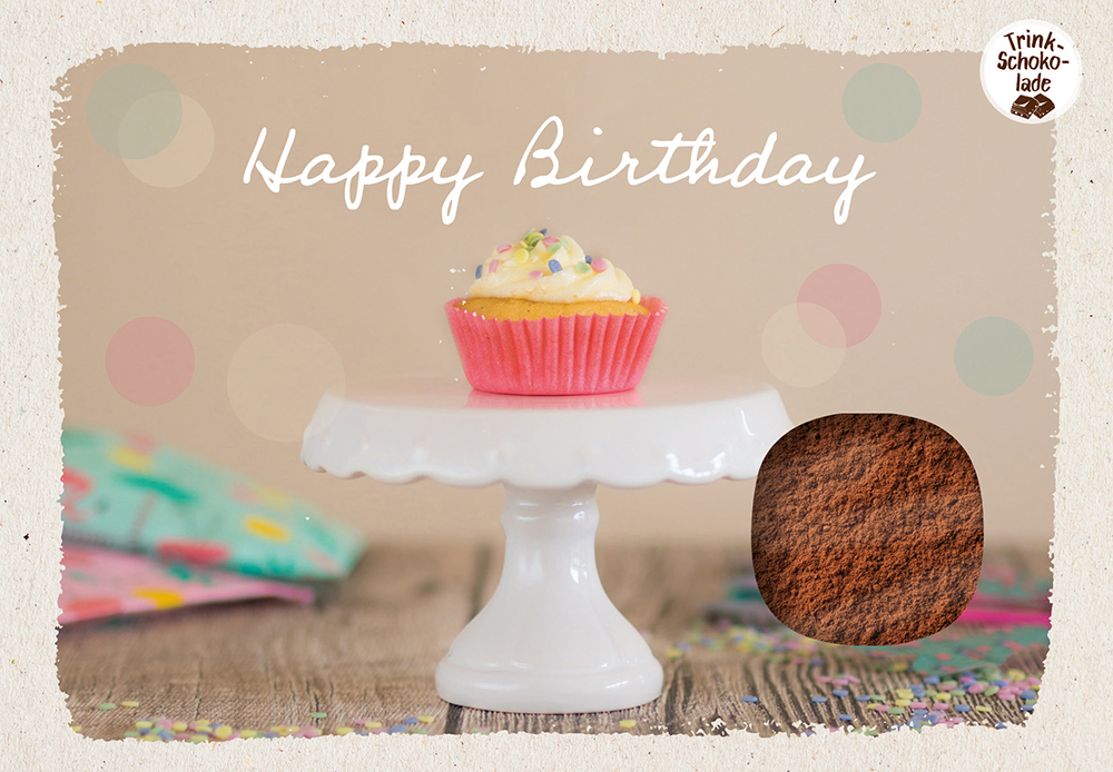 Lebensmittel-Karte - Schokokarte Happy Birthday - Karte Kakau Muffin Tortenboden Servietten Tisch