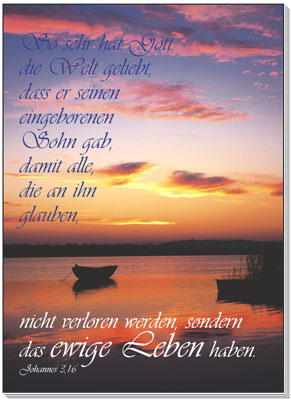 Poster - So sehr hat Gott die Welt geliebt - Sonnenuntergang / See / Wolken / Boot