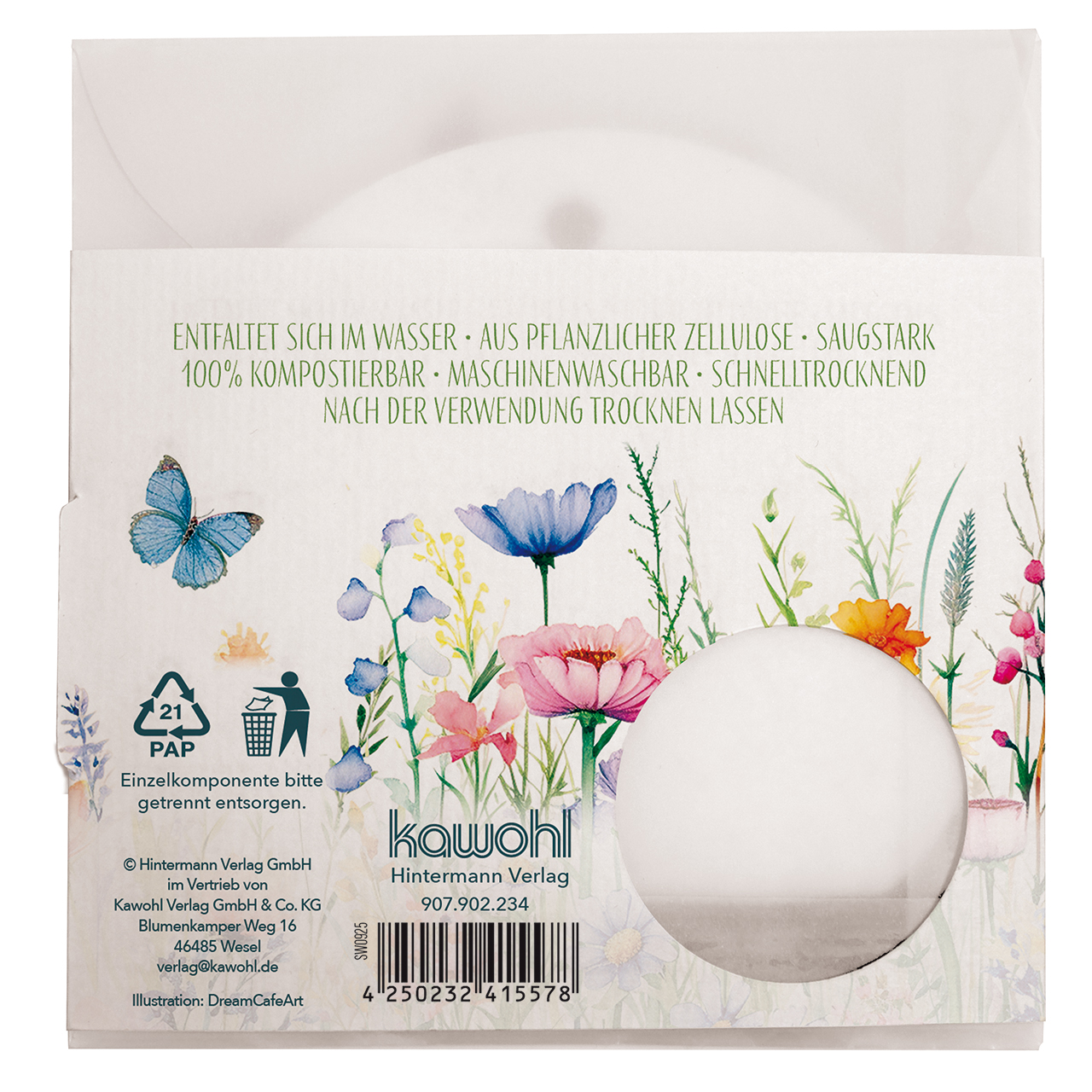 Spülschwamm - Du bist ein Geschenk - Blumen Aquarell Schmetterling