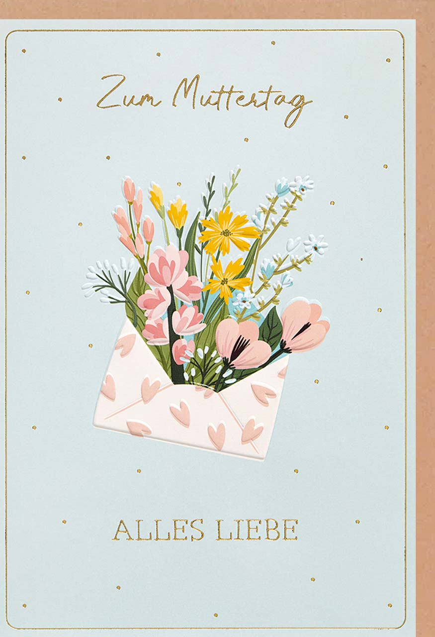 Faltkarte - Faltkarte Muttertag - Briefumschlag Blumenstrauß Blumen Blätter