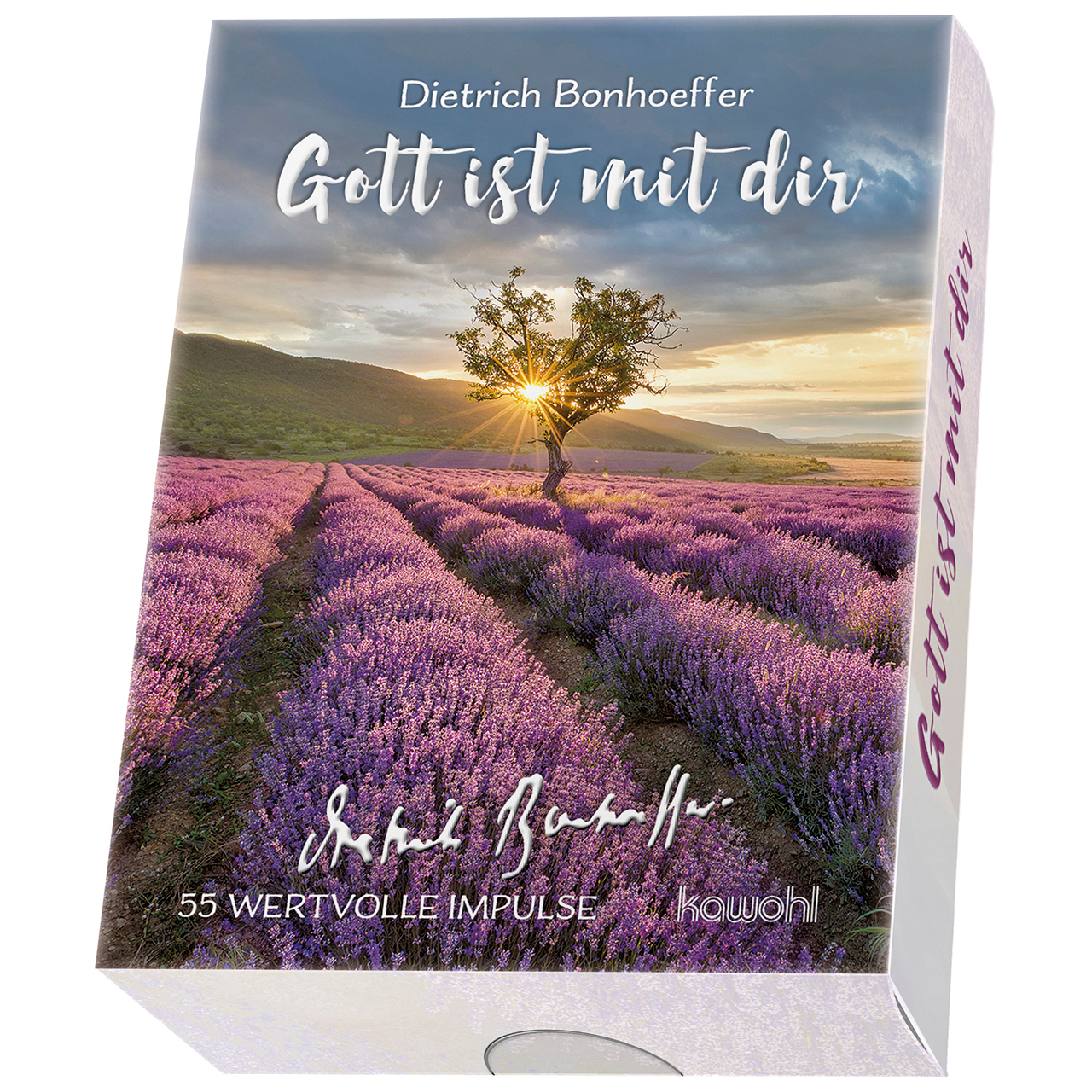 Karten-Box Papier - Gott ist mit dir - Lavendel Baum Sonne Berge Wolken