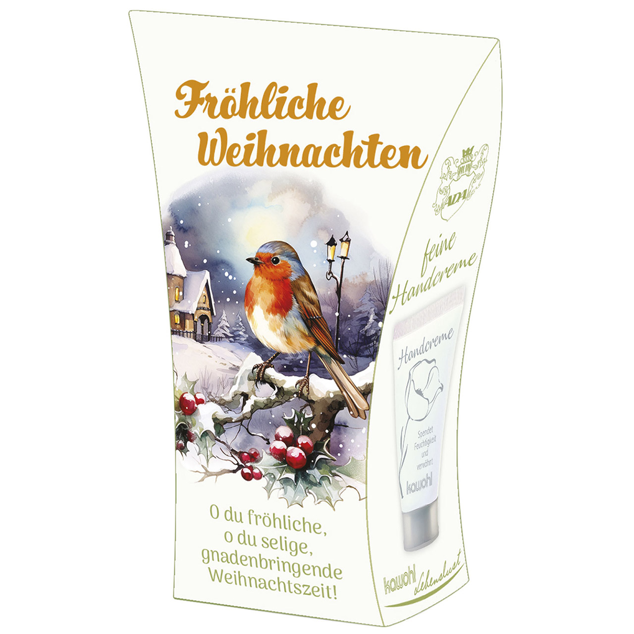 Fröhliche Weihnachten Handcreme - Fröhliche Weihnachten - Aquarell Grafik Rotkehlchen Laterne Beeren Haus Schnee Ast Zweig