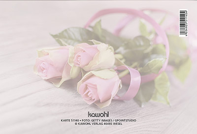 Faltkarte - Herzliche Segenswünsche - drei zusammengebundene Rosen auf Tisch