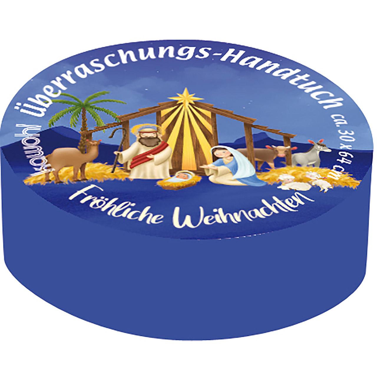 Überraschungs-Handtuch - Weihnachtskrippe - Krippe Stern Maria Josef Jesus Kamele Schafe Stroh Stall Berge