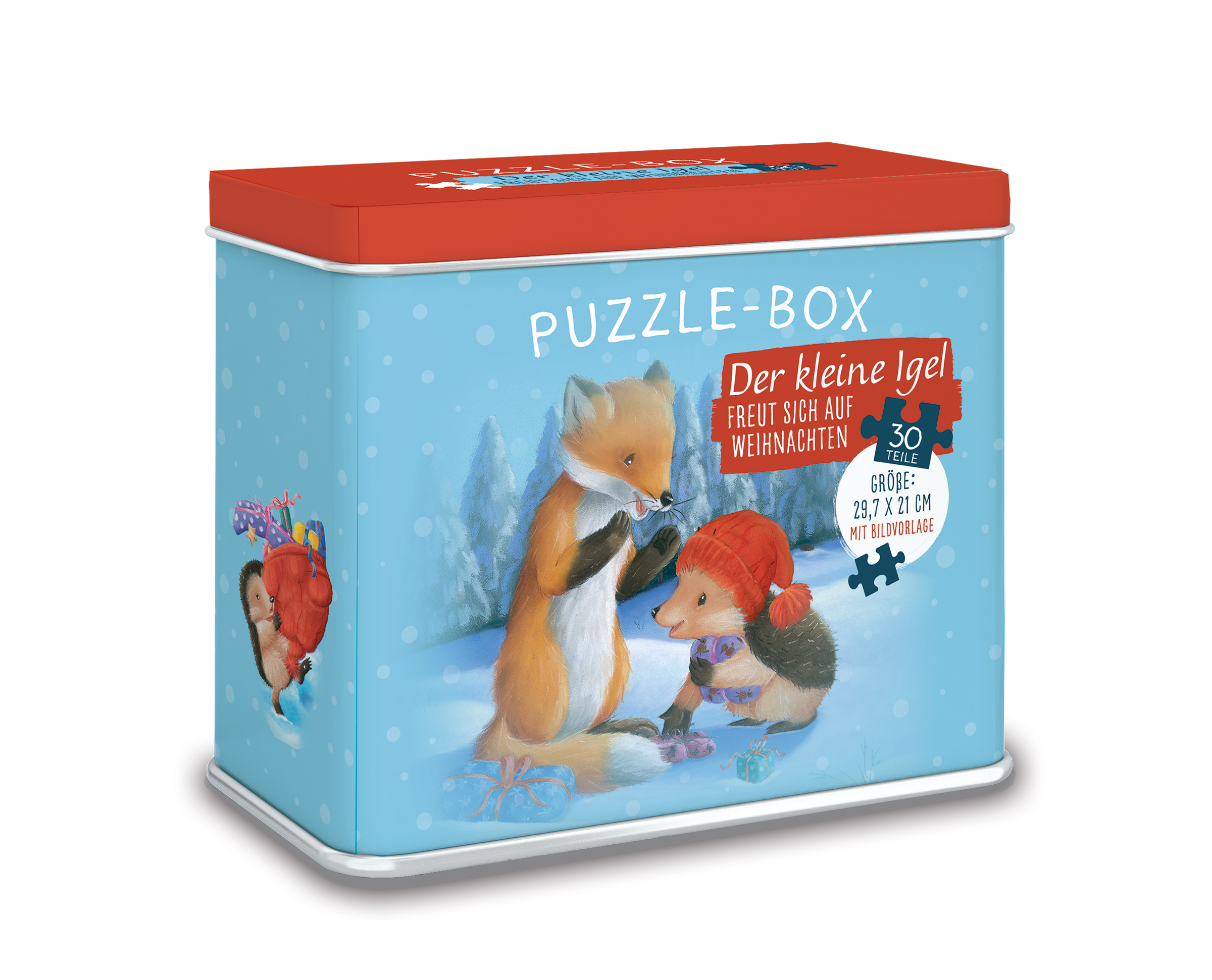 Puzzle - Puzzle-Box 'Der kleine Igel freut sich auf Weihnachten' - Igel Fuchs Mütze Geschenke Schnee