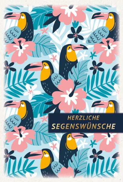 Postkarte - Postkarte Geburtstag - Vögel Blüten Blätterzweige