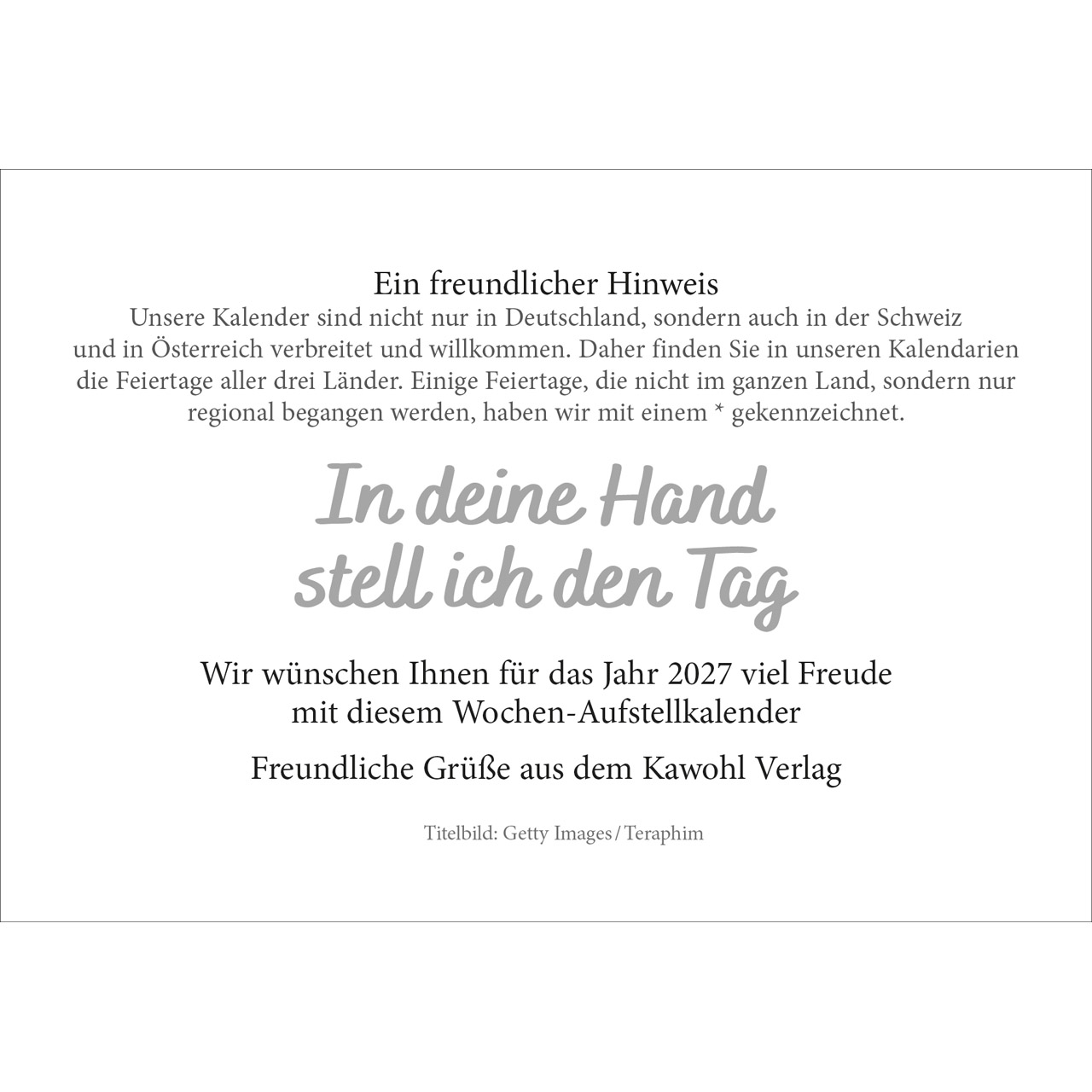 Aufstellkalender - In deine Hand stell ich den Tag 2027