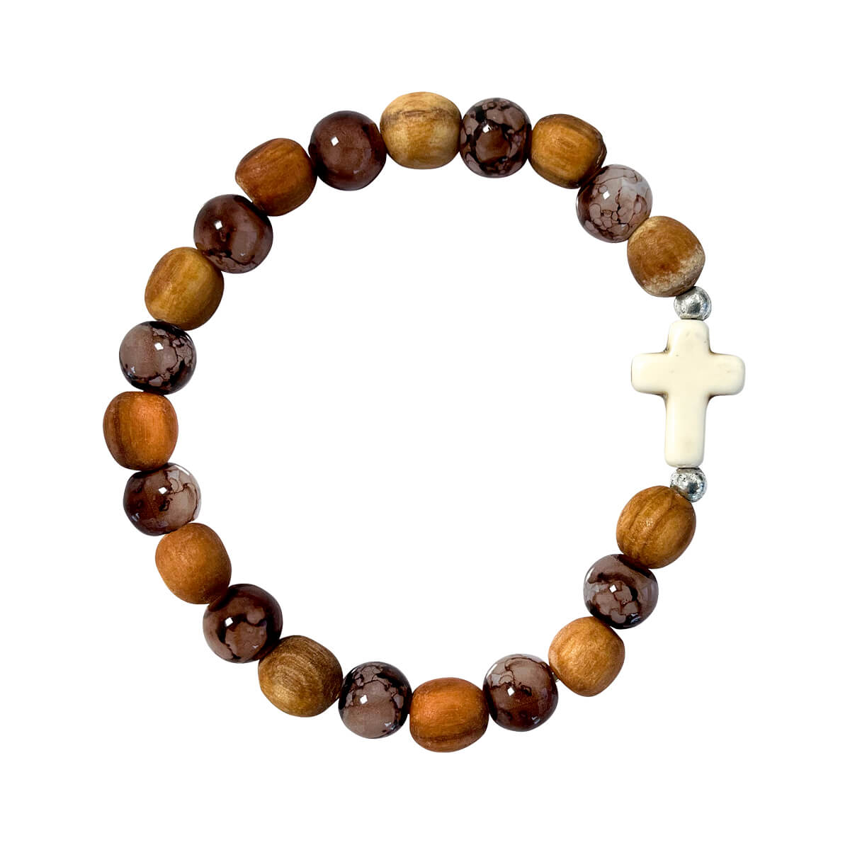 Armband - Perlenarmband mit 'Kreuz aus hellem Naturstein'