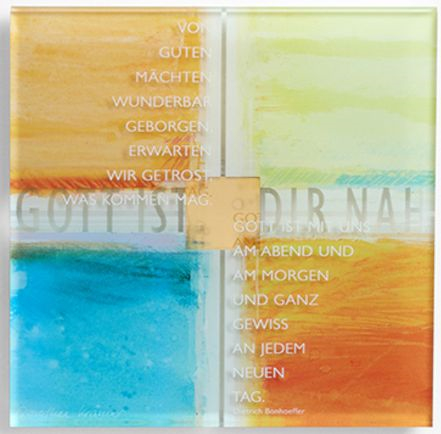 Dekoration - Lichtbild Kreuz 'Von guten Mächten' gelb - Lichtbild Kreuz gelb