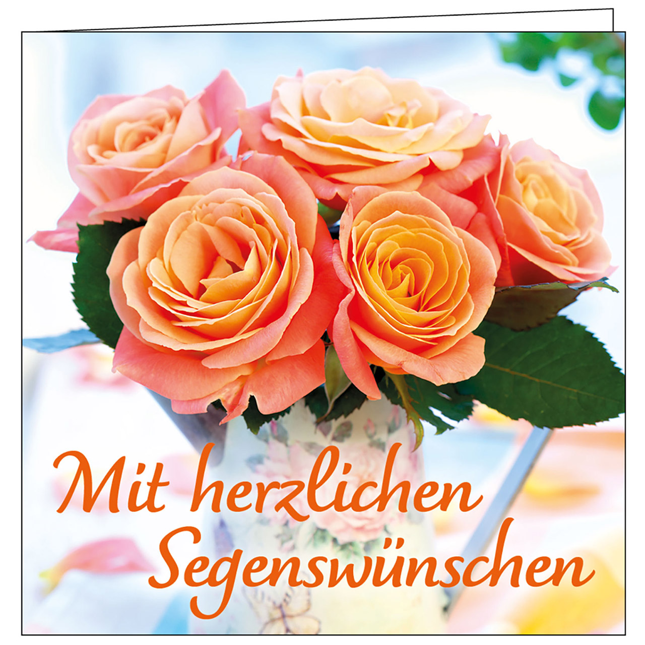 Teelicht mit Grußkarte - Mit herzlichen Segenswünschen - Rosen