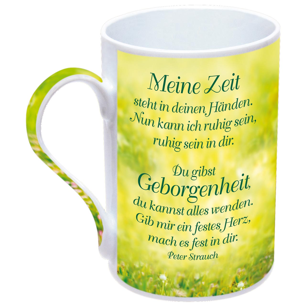 Tasse - Meine Zeit steht in deinen Händen - Bank im Garten