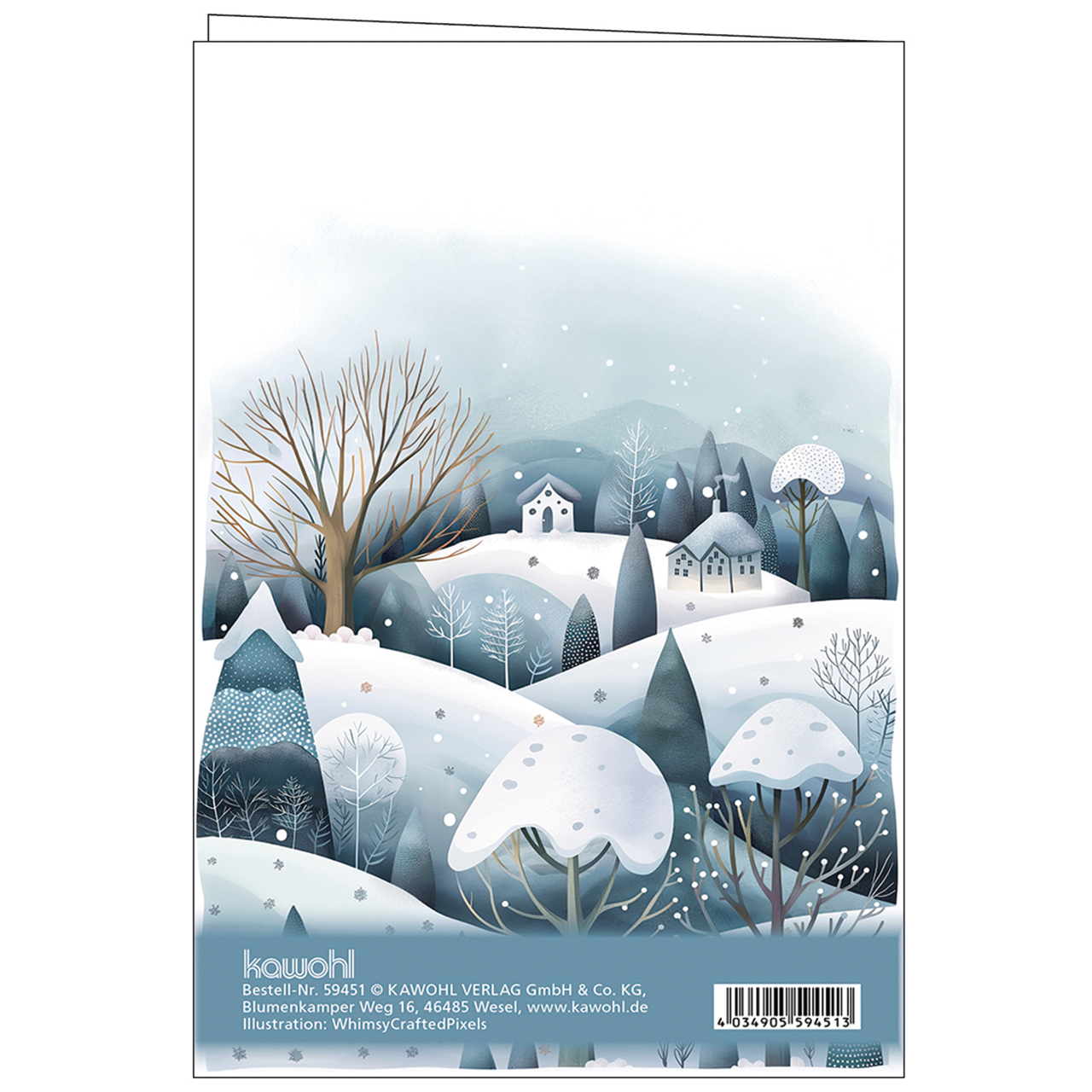 Faltkarte - Gesegnete Weihnachten - Winterdorf Bäume Häuser Schnee Berge