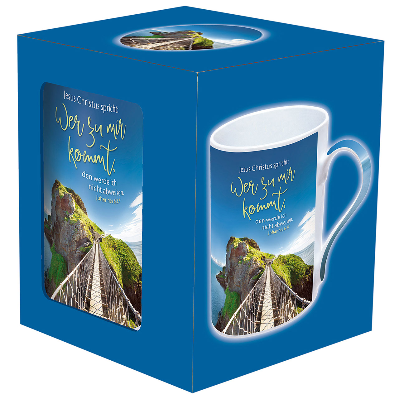 Tasse - Wer zu mir kommt, den werde ich nicht abweisen. - Hängebrücke zu Insel Carrick-a-Rede in Irland