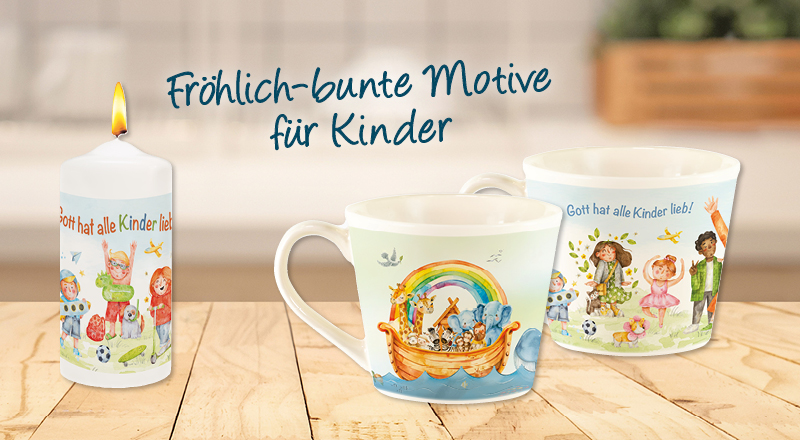 Kinder-Tassen und Kerze mit passendem Motive
