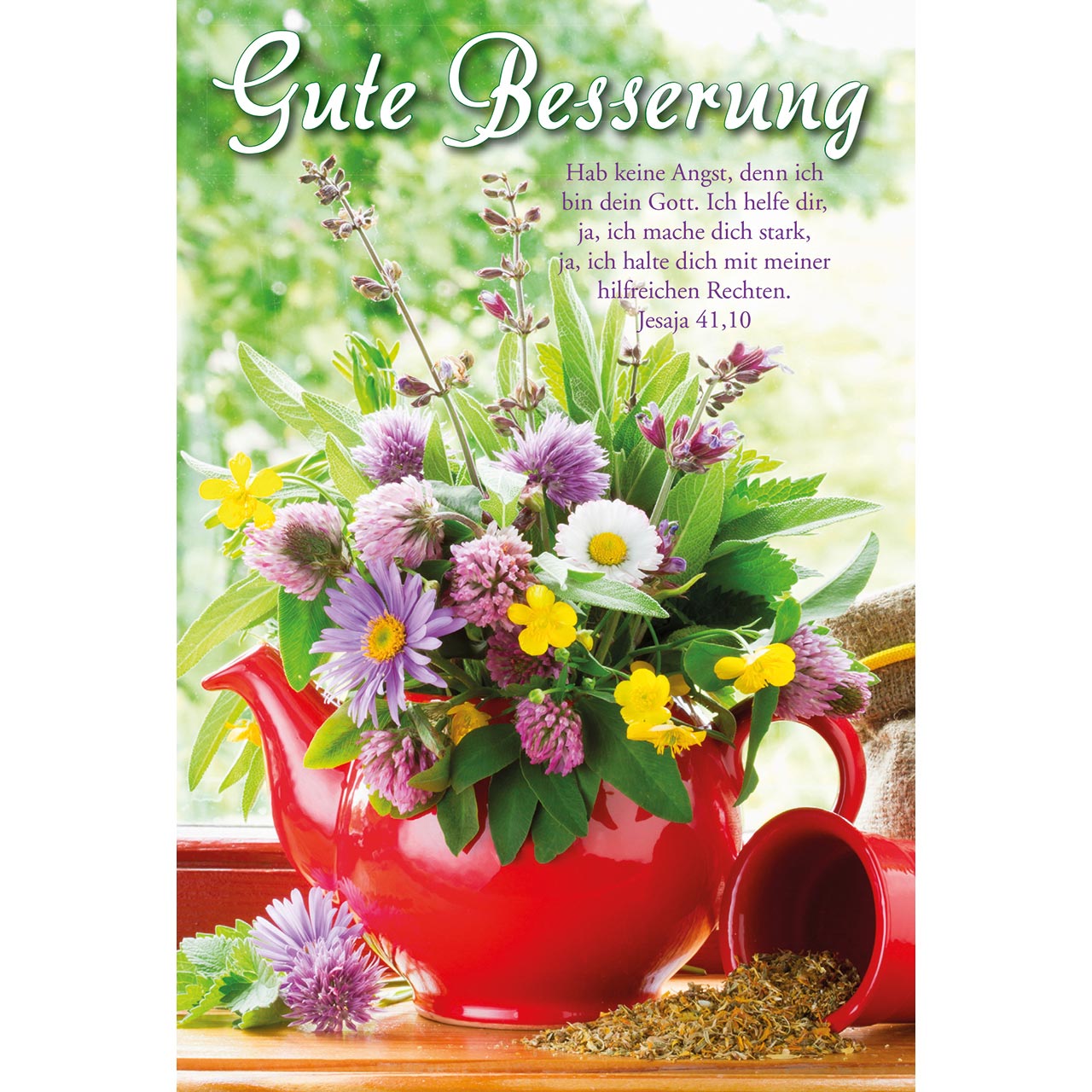 Gute Besserung Faltkarte - Gute Besserung - Blumenstrauß in Teekanne