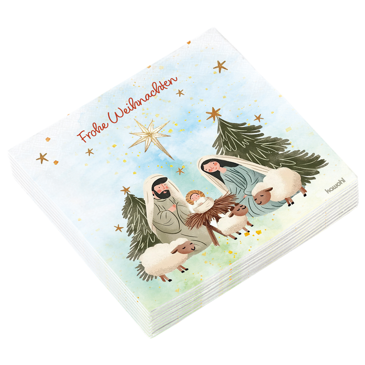 Servietten - Frohe Weihnachten - Krippe Maria Josef Jesus Kind Baby Tannenbaum Stern Schafe