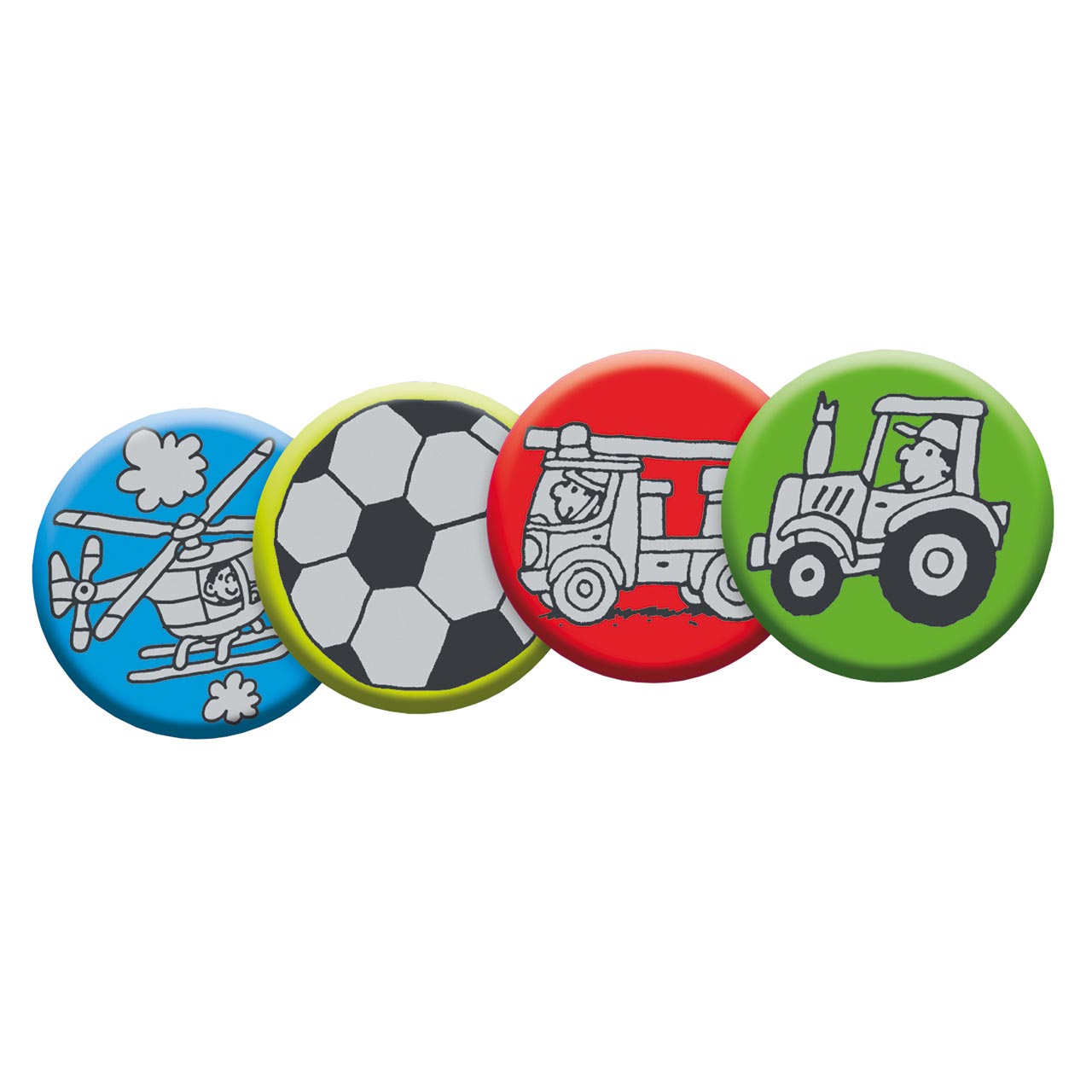 Reflektor - Buttons für Jungen - Traktor, Feuerwehr, Fußball, Hubschrauber
