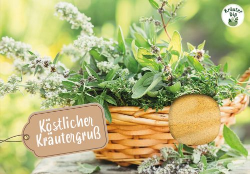 Lebensmittel-Karte - Dipkarte 'Köstlicher Kräutergruß' - Kräuterkorb