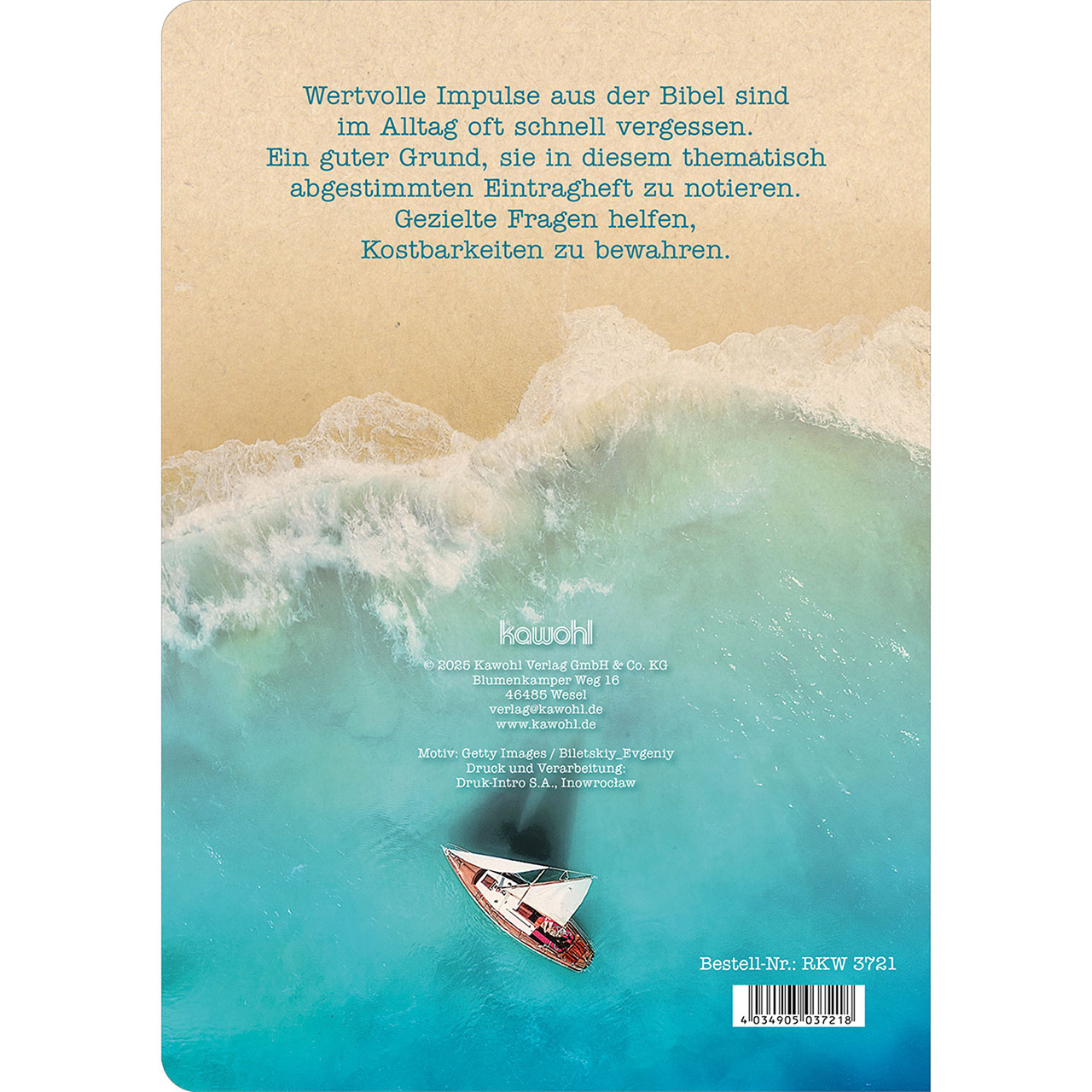 Notizheft - Bibel-Notizen - Wertvolles festhalten - Schiff Meer Wasser Strand