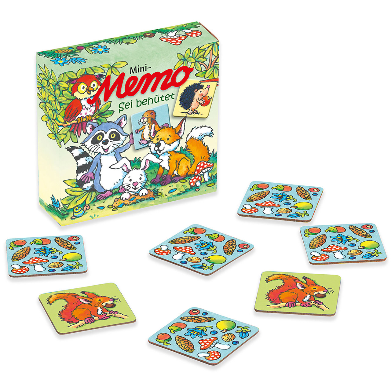 Sei behütet Memo-Spiel - Sei behütet - Waschbär Hase Eule Fuchs Igel Pilze Schnecke Biber