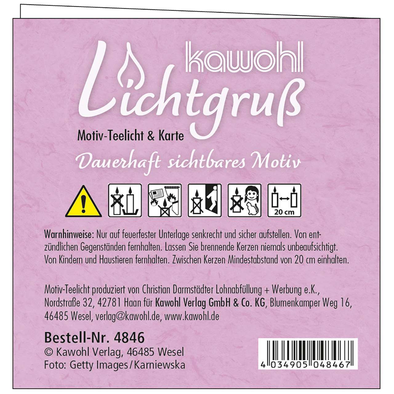 Teelicht mit Grußkarte - Viel Glück und viel Segen - Rosenstrauß