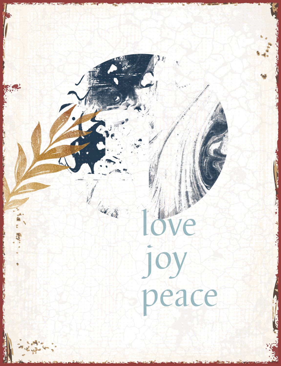 Wanddekoration - Metallschild 'love joy peace' - Blatt Muster Metallschild