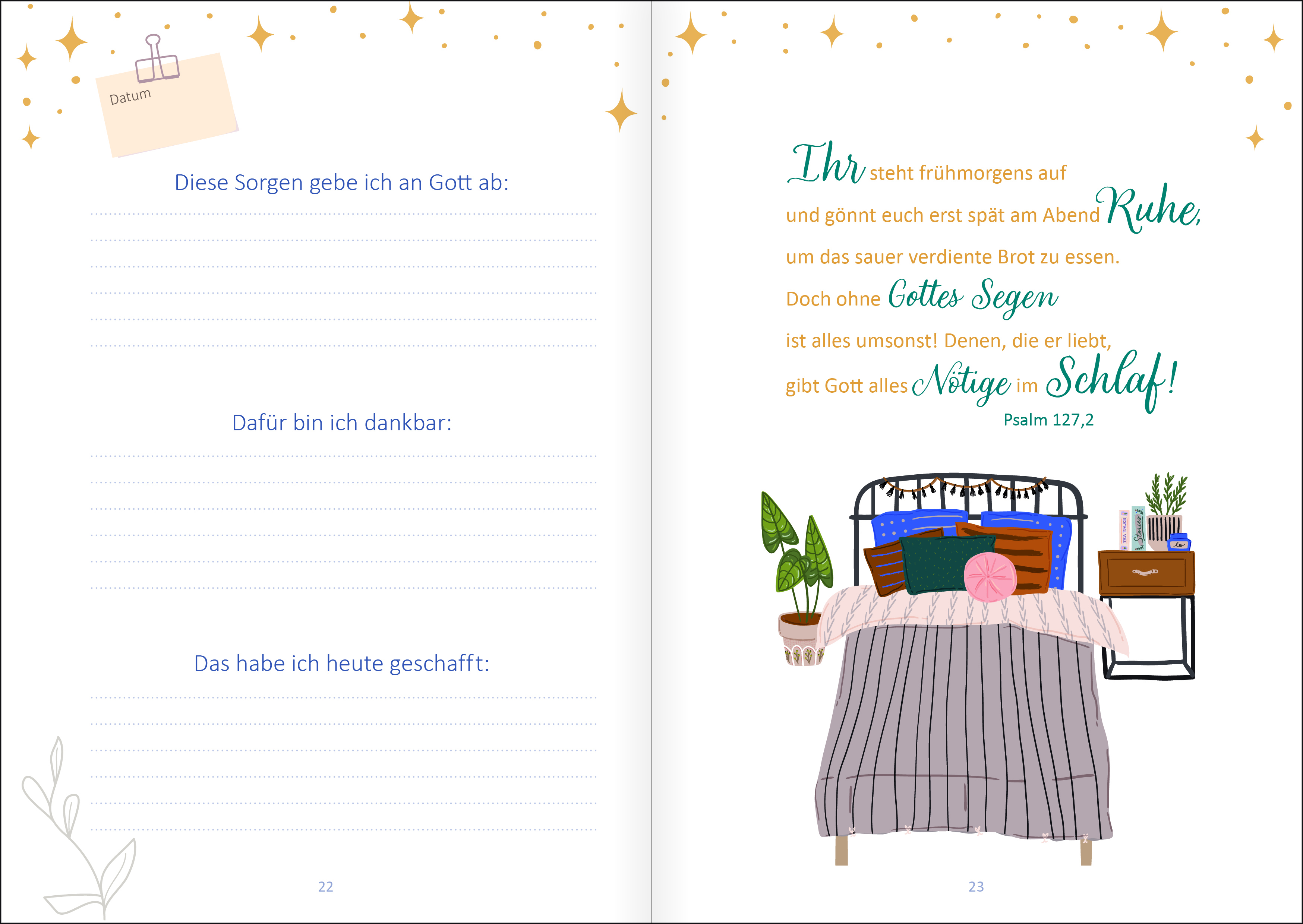 Tagebuch - Mein Gute-Nacht-Tagebuch - Grafik Kissen Buch Sterne Arme