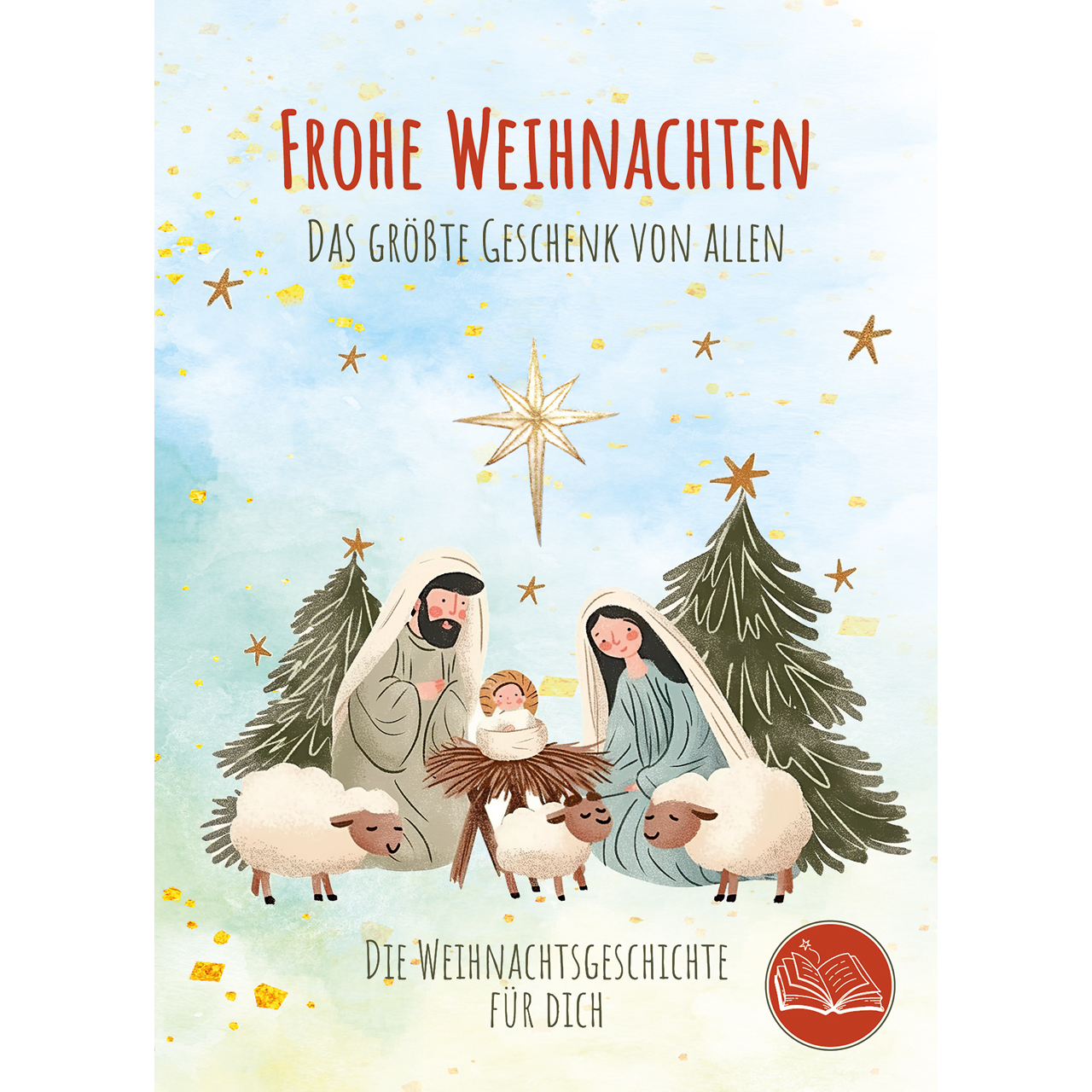 Postkarten - Frohe Weihnachten - Krippe Maria Josef Jesus Kind Baby Tannenbaum Stern Schafe