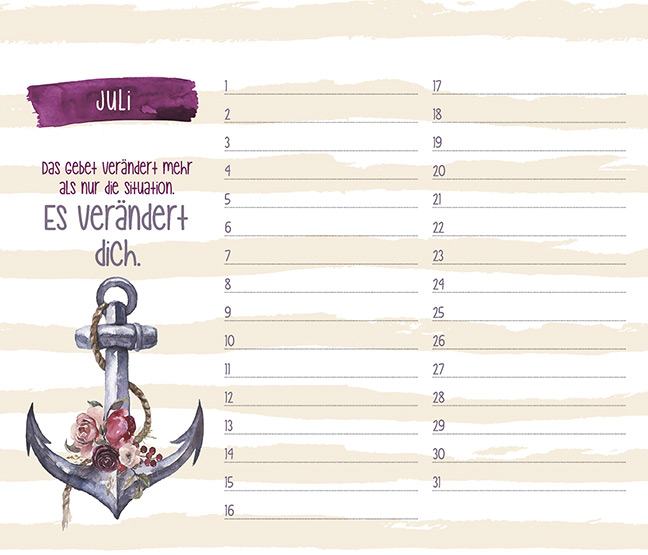 Immerwährender Kalender - Ich vergess dich nicht - Streifen Blumen