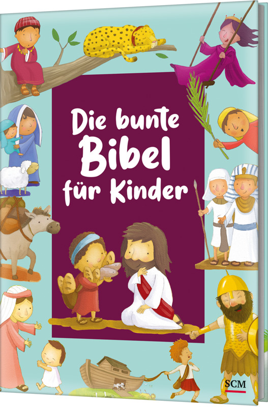 Kinderbibel - Die bunte Bibel für Kinder - Menschen Brot Fisch Männer Frauen Kinder Baby Schafe Esel  Tiger Schiff