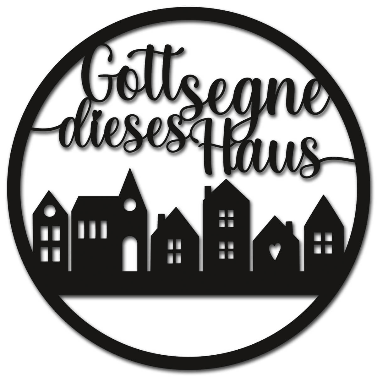 Wanddekoration - Wandkreis 'Gott segne dieses Haus' - Kreis Häuser Metall Wandekoration