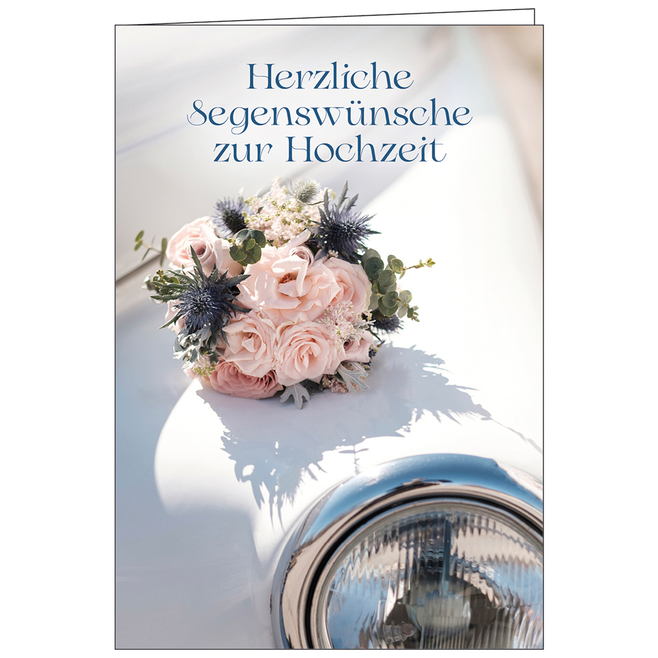 Faltkarte - Herzliche Segenswünsche zur Hochzeit - Brautstrauß Retro Auto Blumen