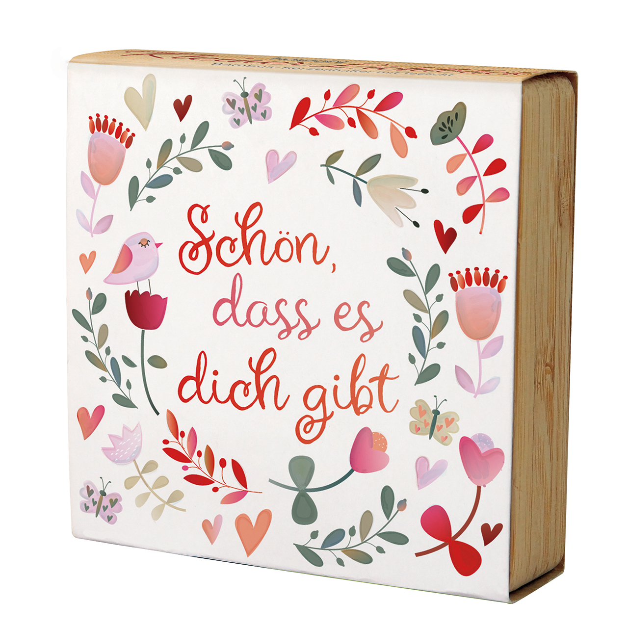 Schön, dass es dich gibt - Blumen Auquarell Herz Vogel